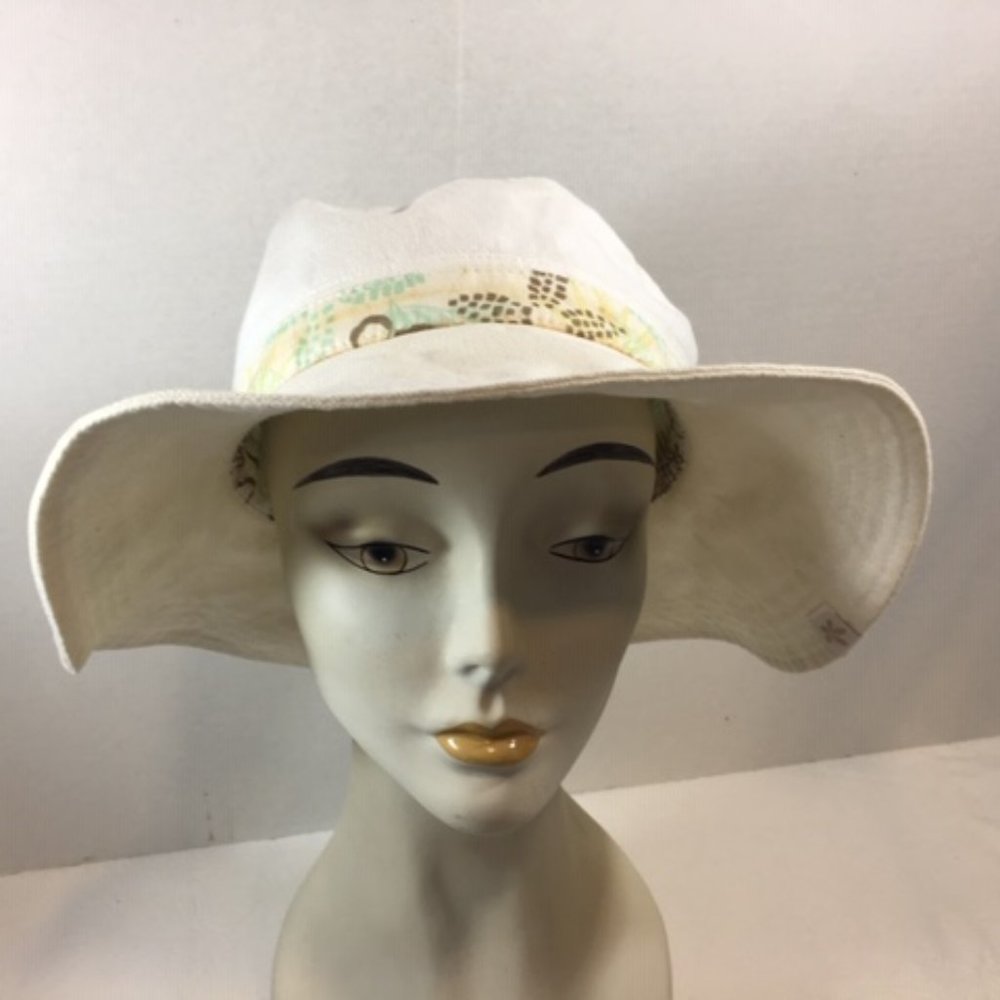 Kooringal Cotton Sun Collapsible Travel Hat White w/Floral Band - Picture 5 of 14